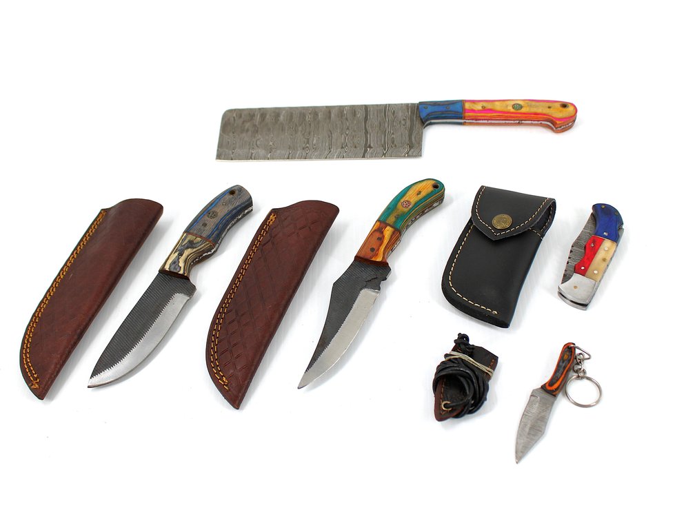 (5) HAND FORGED KNIVES & SHEATHS