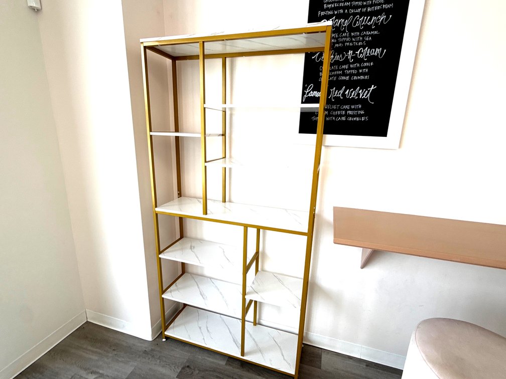 6FT BRASS AND MARBLE DISPLAY SHELF | 9 SHELVES