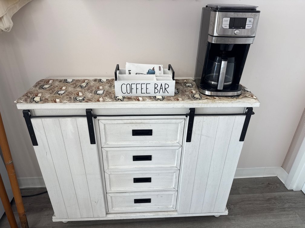 BUFFET CONSOLE WITH CUISINART COFFEE POT