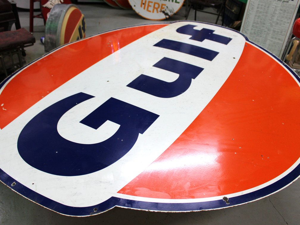 VINTAGE GULF OIL METAL ADVERTSING SIGN - 72" X 78"