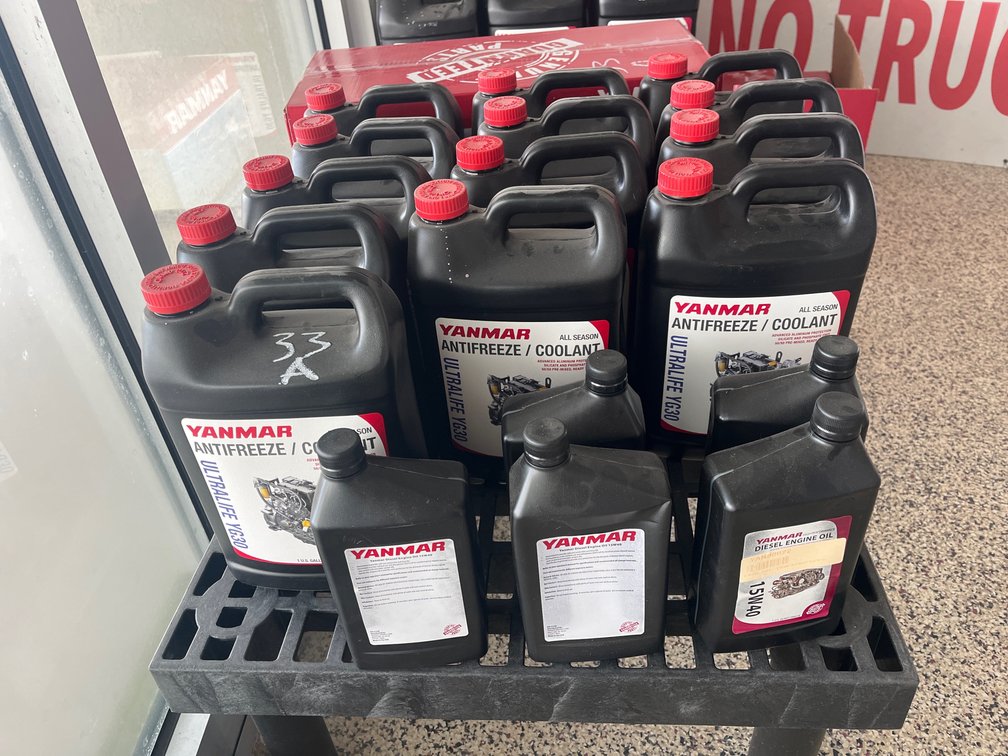 LOT OF YANMAR ANTIFREEZ,E  DIESEL ENGINE OIL, AND YANMAR MAINTENANCE KIT