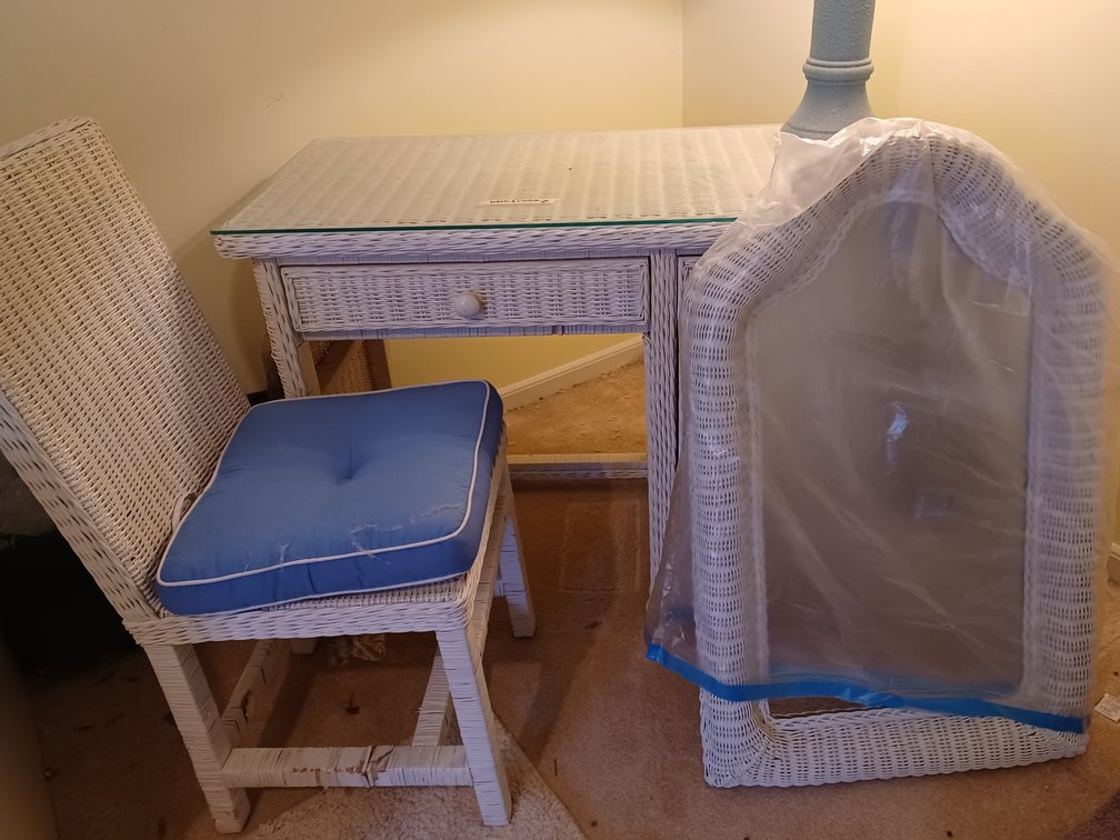 Wicker Desk and Chair, Mirror