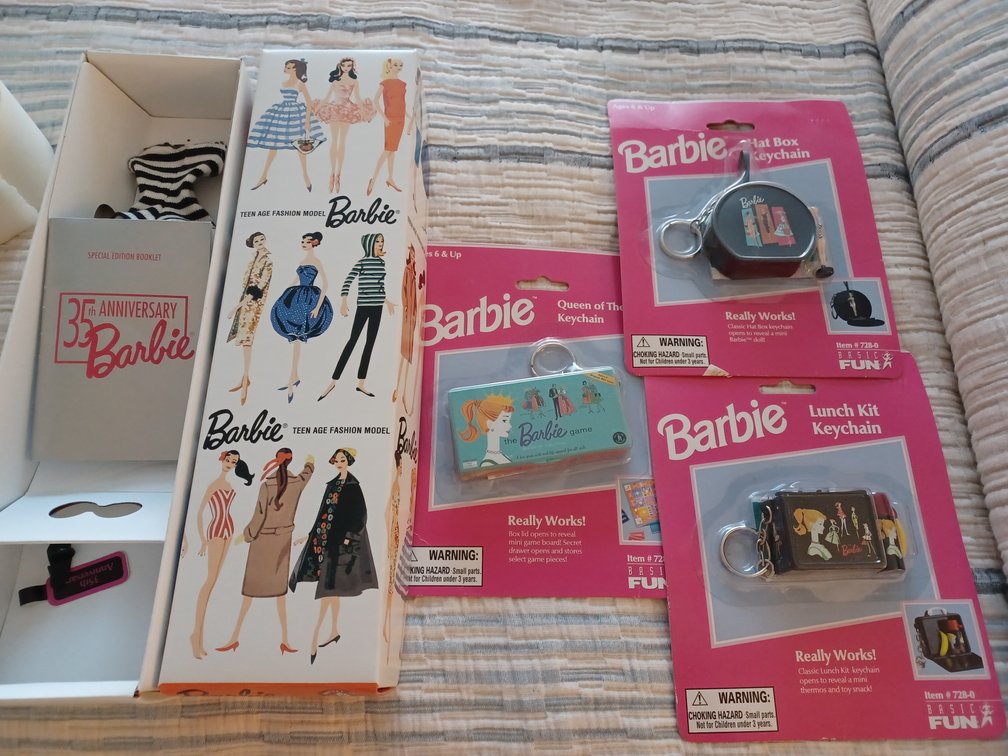 Vintage Barbie Keychain Toys and EMPTY Barbie Box