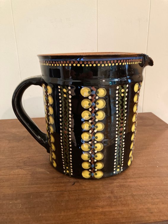 Hand Made Swiss Art Pottery Large Pitcher Signed by W. Aebi Hasle 7”h x 6”diam