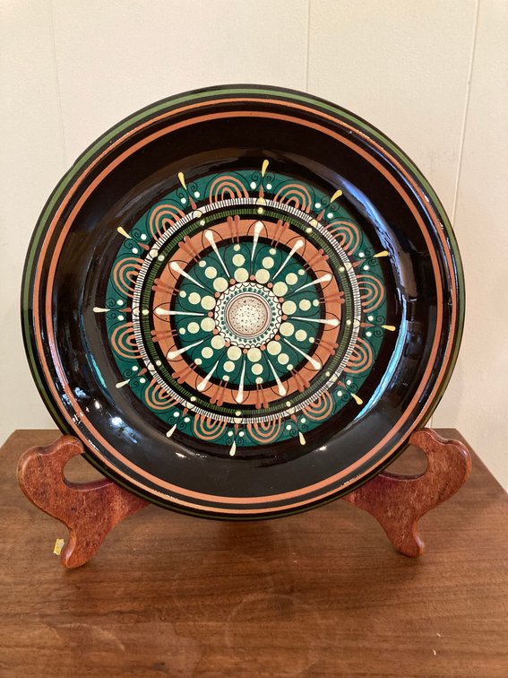 Hand Made Swiss Art Pottery “mandala” Plate Signed by W. Aebi Hesle 10.75” - plate holder not included