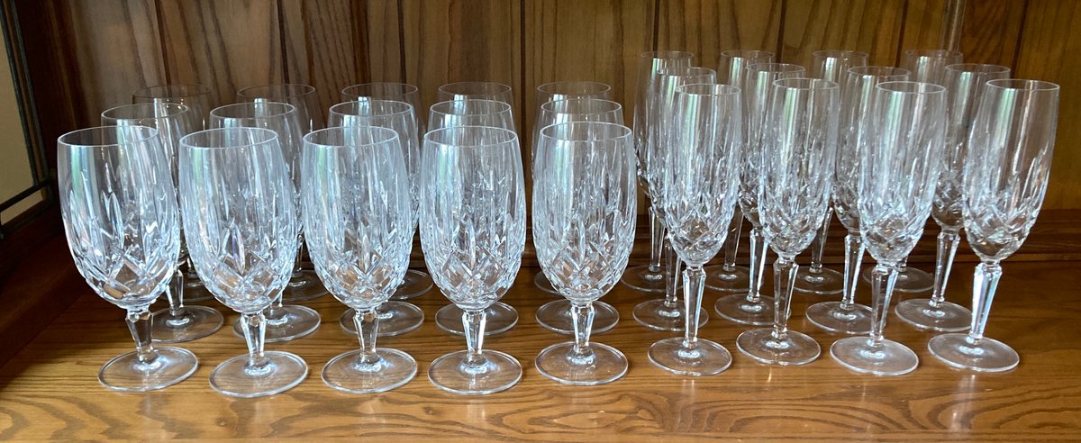 Gorham Crystal Lady Anne Platinum Stemware, Tumblers 58 Pieces, 3 smaller tumblers not pictured - see other photos