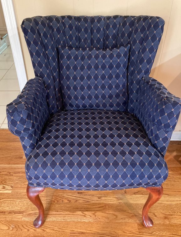 Vintage Blue Diamond & Floral Channel Back Armchair