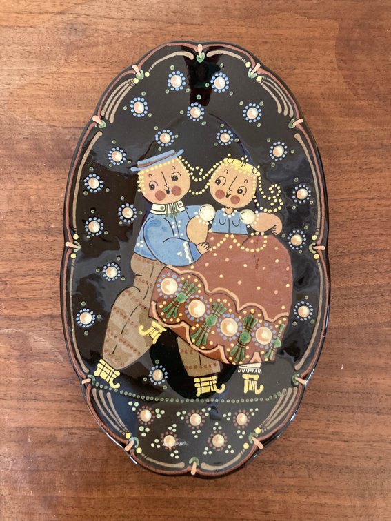 Hand Made Swiss Art Pottery Wall Hanging Plate Signed 10x6