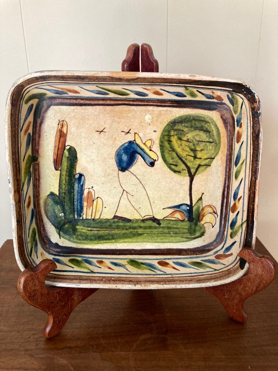 1940’s Mexican Tlaquepaque Pottery Dish 10x8.5 - holder not included