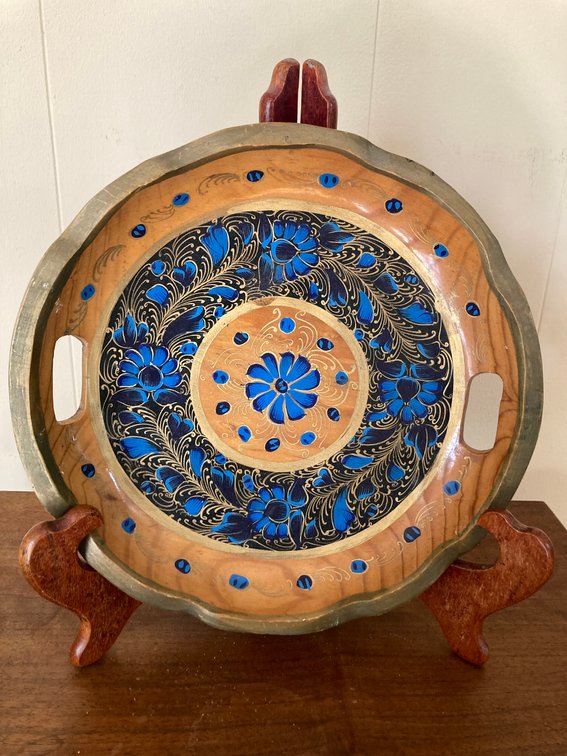 Hand Painted Mexican Folk Art Wooden Tray 10” - holder not included