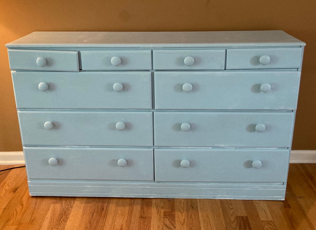 Vintage Baby Blue Wood 10 Drawer Dresser 52.5”w x 32”h x 13”d
