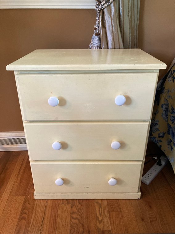 Yellow Wood 3 Drawer Side Table 25.5”h x 21”w x 15”d
