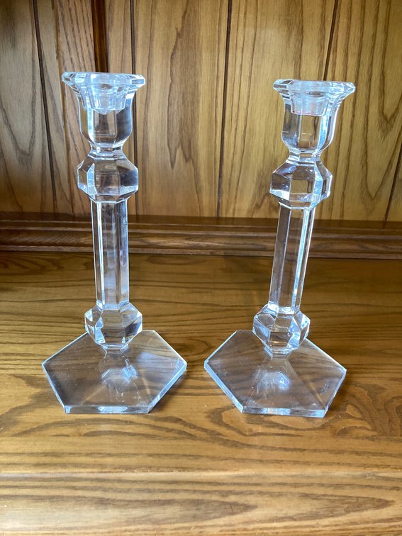 Val St. Lambert Crystal Candle Holders 9.5”