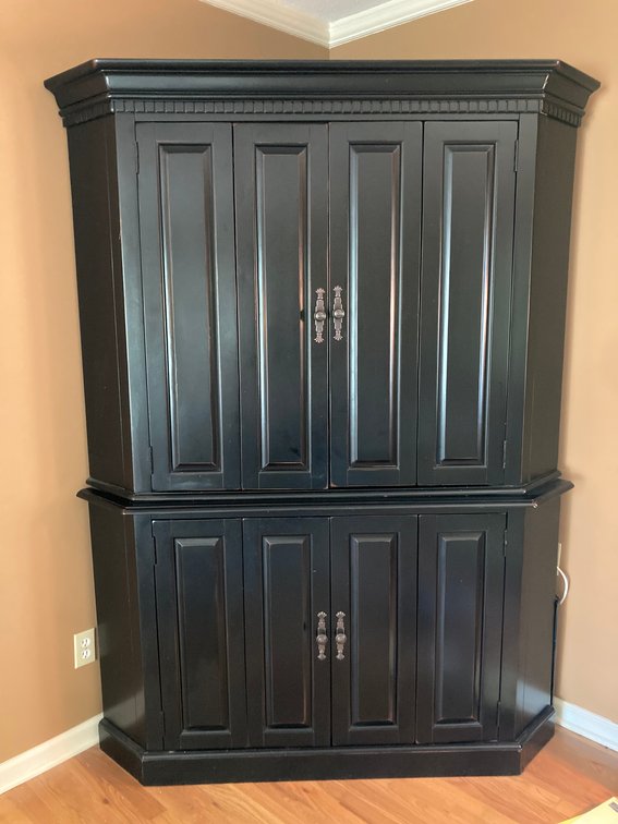 Large Corner Black Entertainment Center 8’h x 64”w x 27”d