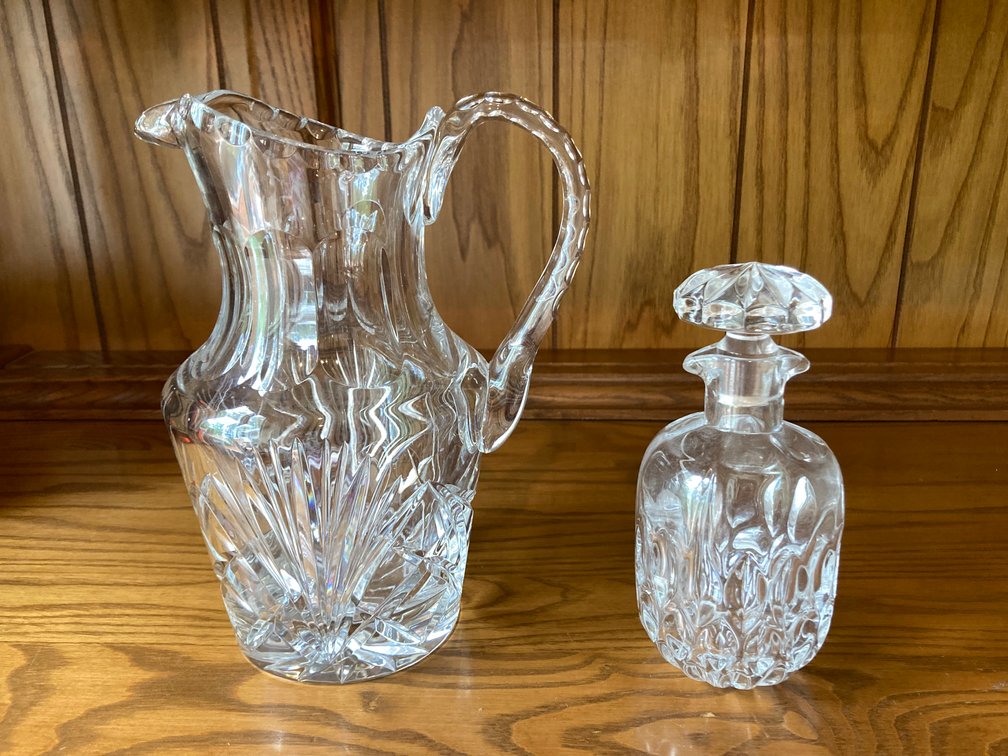 Crystal Pitcher and Olive Oil Decanter
