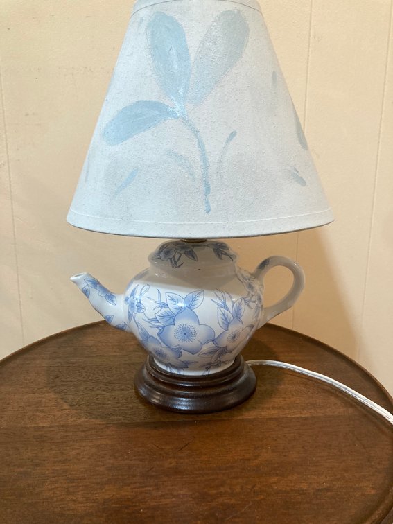 Small Blue and White Ceramic Teapot Lamp 7.5”