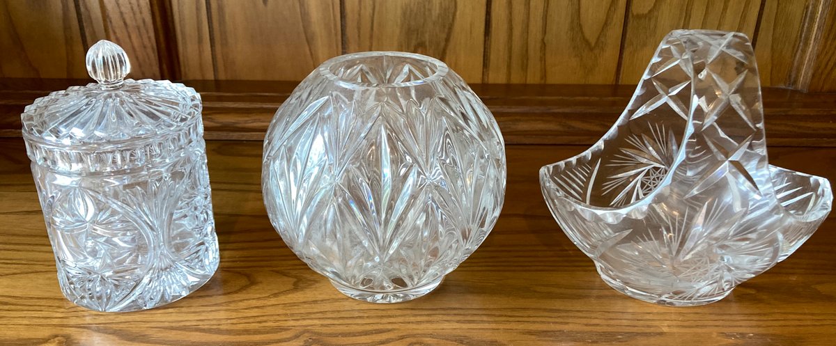Crystal Lidded Candy Jar, Rose Bowl and Basket