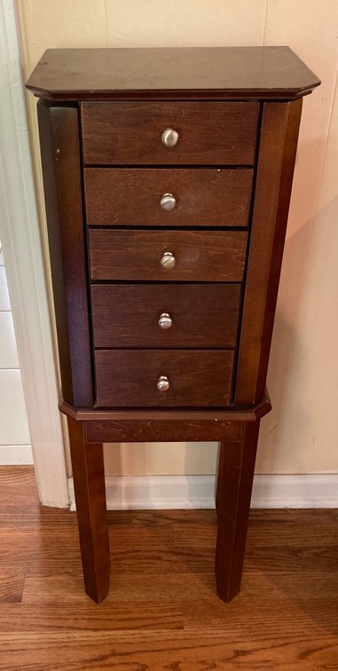 Wood Floor Model Jewelry Cabinet 34”h x 12”w x 8.5”d