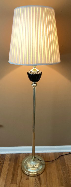 Brass Floor Lamp with Black Ceramic Detail 59”