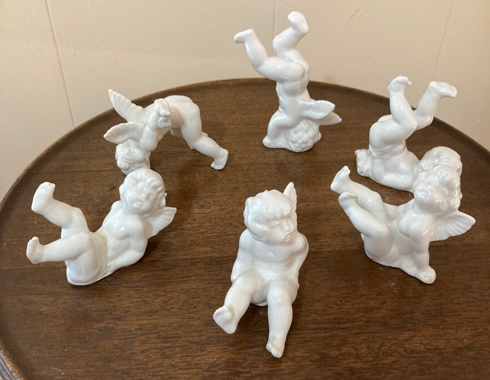 Vintage Dresden Porcelain Tumbling Angels Lot of 6