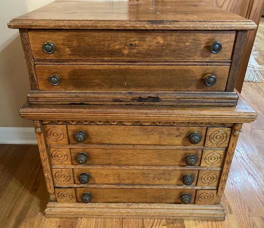 Vintage 2 Piece Sewing Cabinet 24”h x 23”w x 16”d