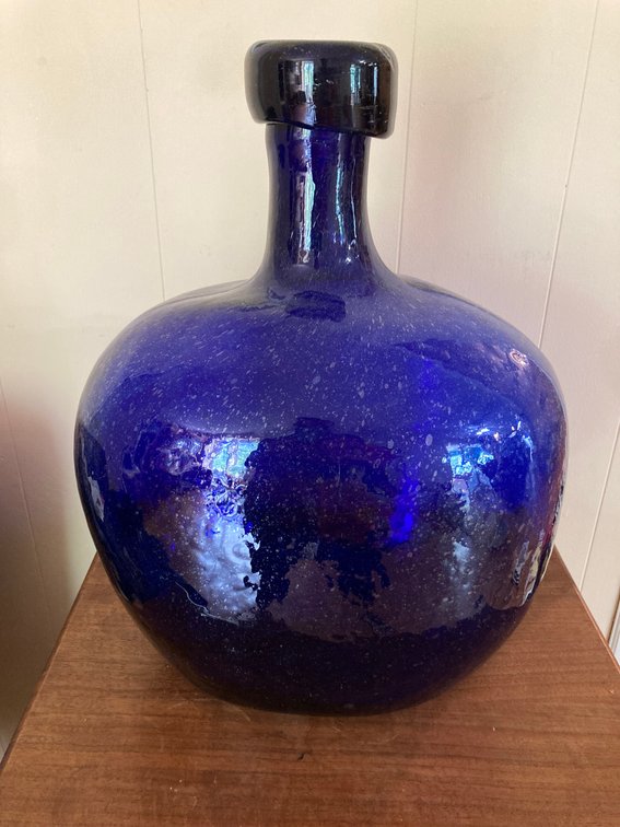 Large Cobalt Blue Hand Blown Glass Jug Made in Mexico 17”h x 13”w