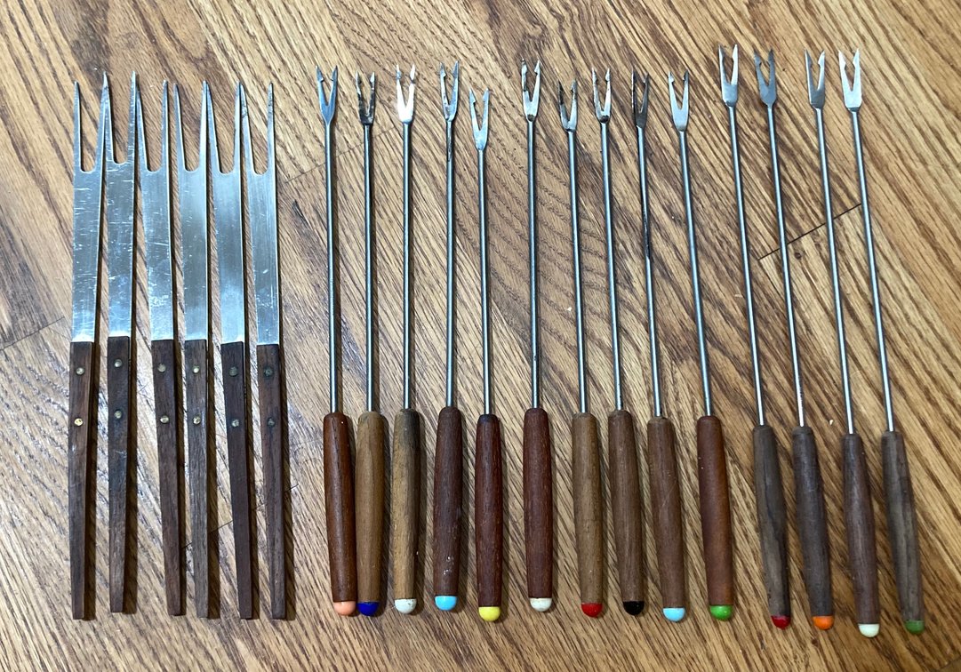 Vintage Teak & Stainless Steel Fondue Forks