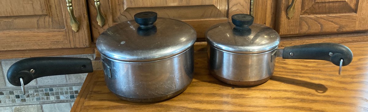 Two Revereware Copper Bottom Saucepans w/Lids