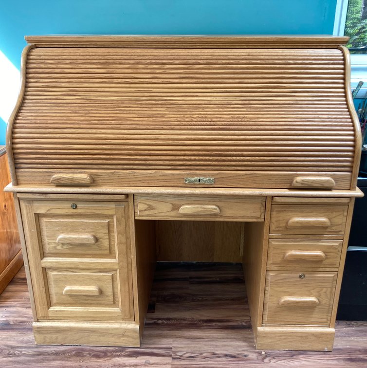 Winners Only Oak Rolltop Desk 53”w x 51”h x 29”d