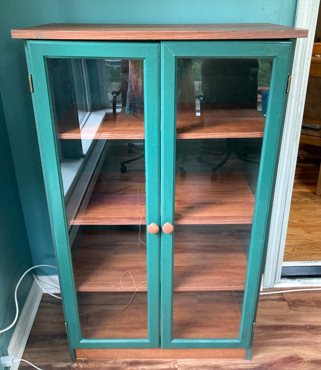 Painted Particle Board Glass Door Cabinet 4’25”h x 30”w x 16”d