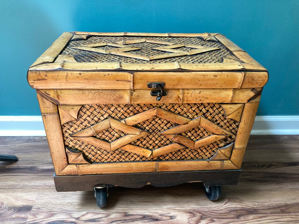 Bamboo Chest w/Velvet Lining on Casters 21”w x 18”h x 13”d