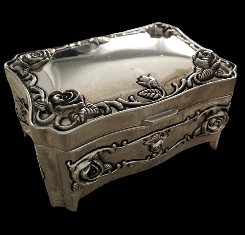 Vintage Silver Plate Velvet Lined Jewelry Trinket Box