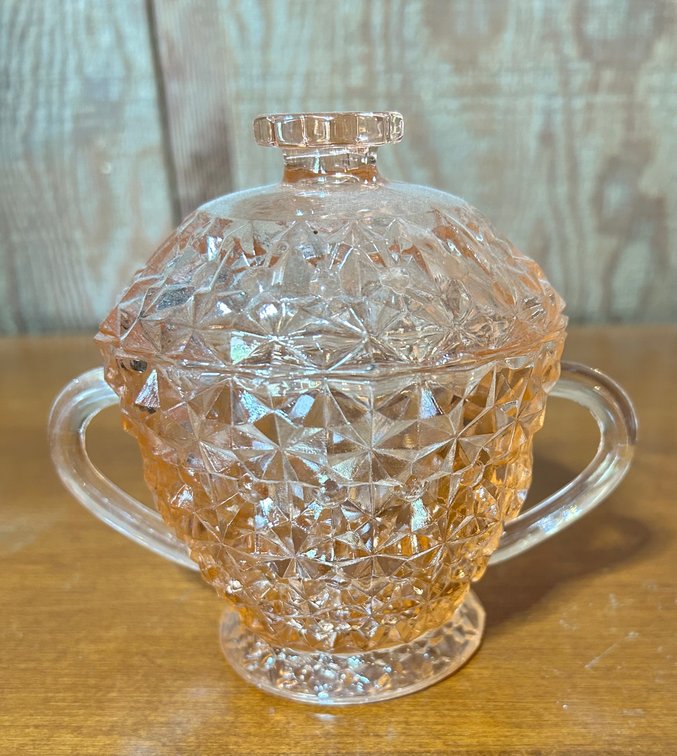 Vintage Jeanette Glass Covered Pink Holiday Sugar Bowl