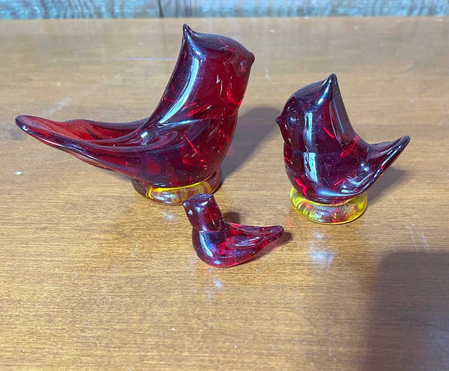 Signed Ward Glass Cardinals of Love, Lot of 3