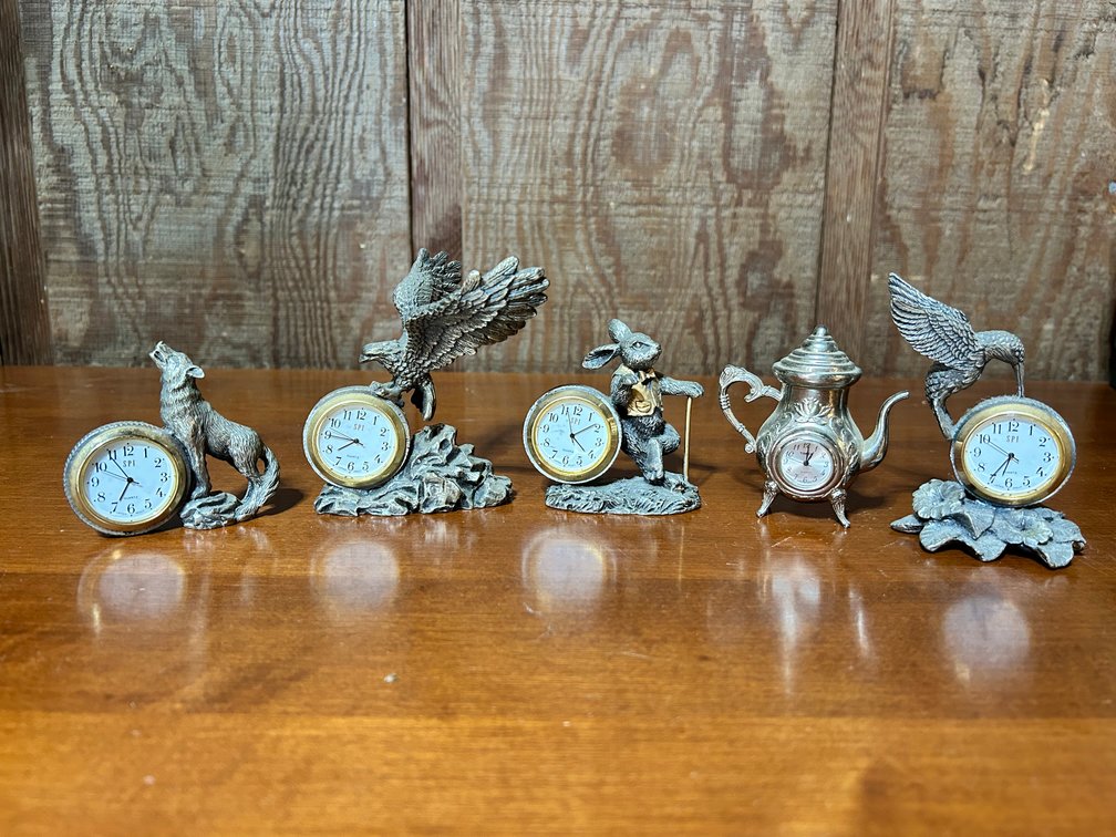 San Pacific International Pewter Mini Clocks