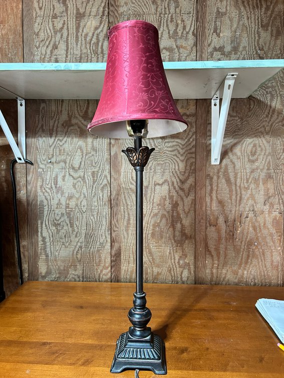 Black Metal Lamp w/Red Shade - 27"