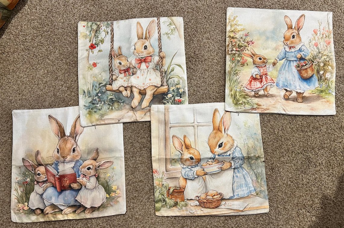 4 New Pillow Covers w/Easter Bunnies