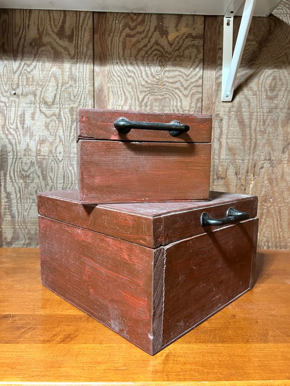 2 Handmade Cherrywood Boxes w/Cast Iron Handles