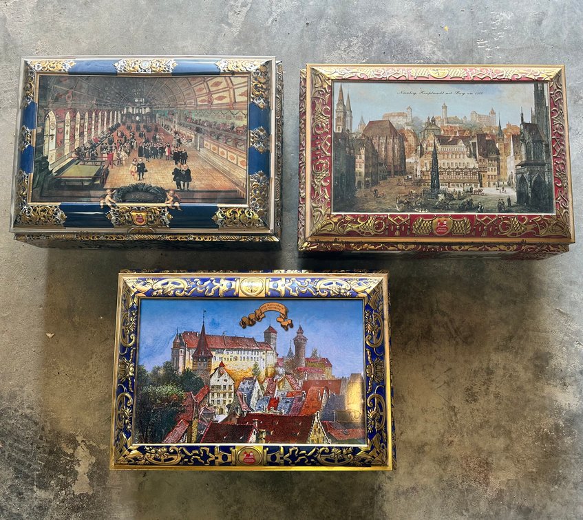 3 Lebkuchen-Schmidt Tin Liquor Boxes