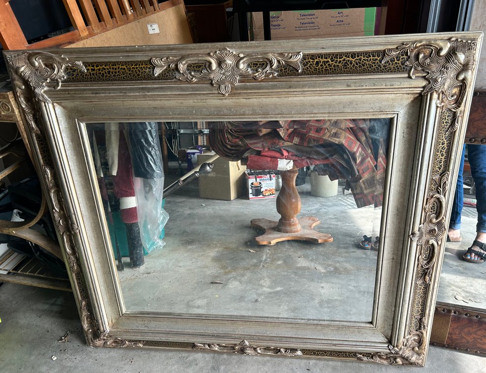 Ornate Silver Tone Mirror 43x38