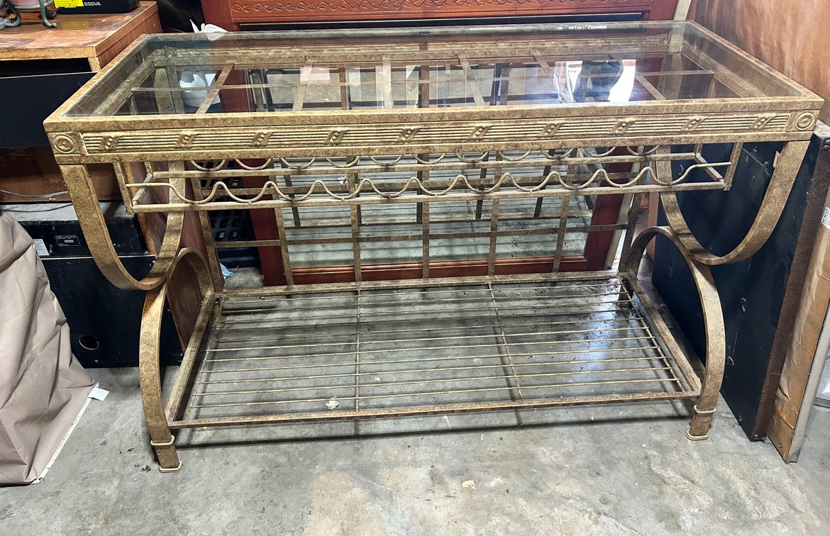 Gold Tone Metal Glass Top Wine Rack 50L x 34H x 20D