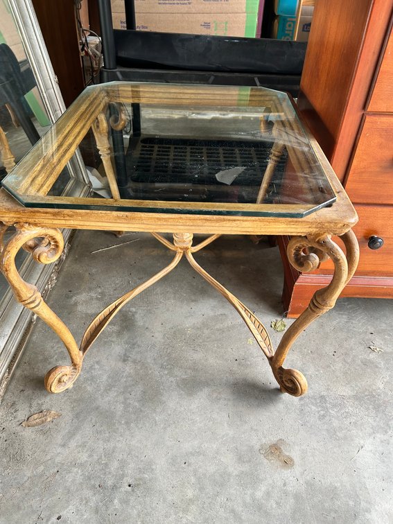 Heavy Wrought Iron Glass Top End Table 28x23x21