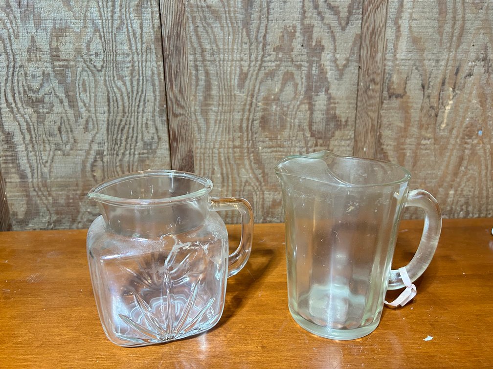 2 Vintage Clear Glass Water Pitchers