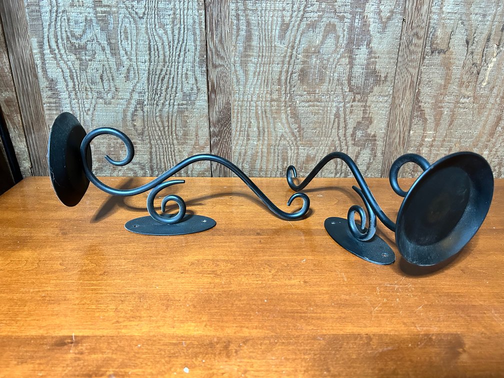 2 Black Metal Swirl Candle Sconces 12"