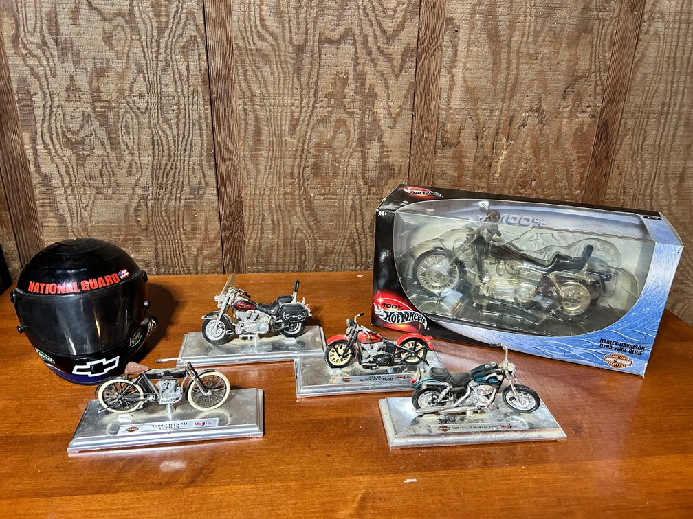 Collectible Harley Davidsons and a Mini Helmet