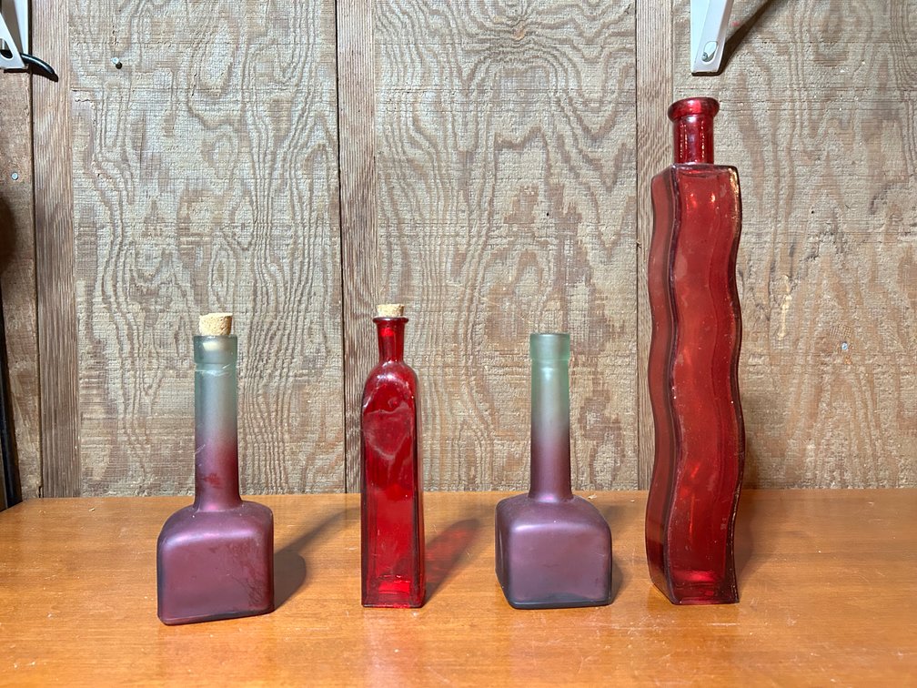 4 Colored Glass Bottles