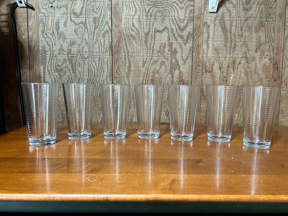 Lot of 7 Pasabahce Clear Glass Ribbed Tumblers