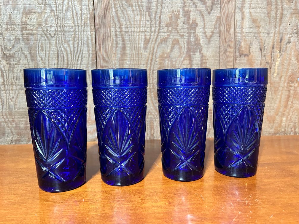 5 Cobalt Luminarc/Arcoroc Cut Glass Tumblers