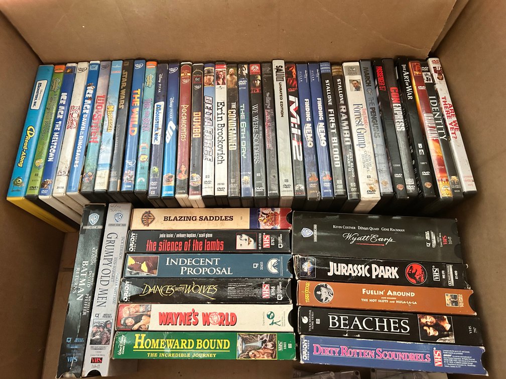 Lot of VHS, DVD, CD, Video Games & Cassette Tapes - see all photos