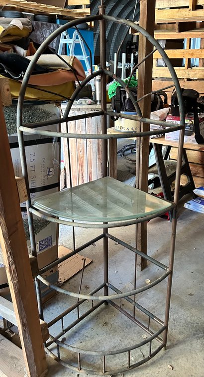 Black Metal Corner Shelf with Glass Shelves